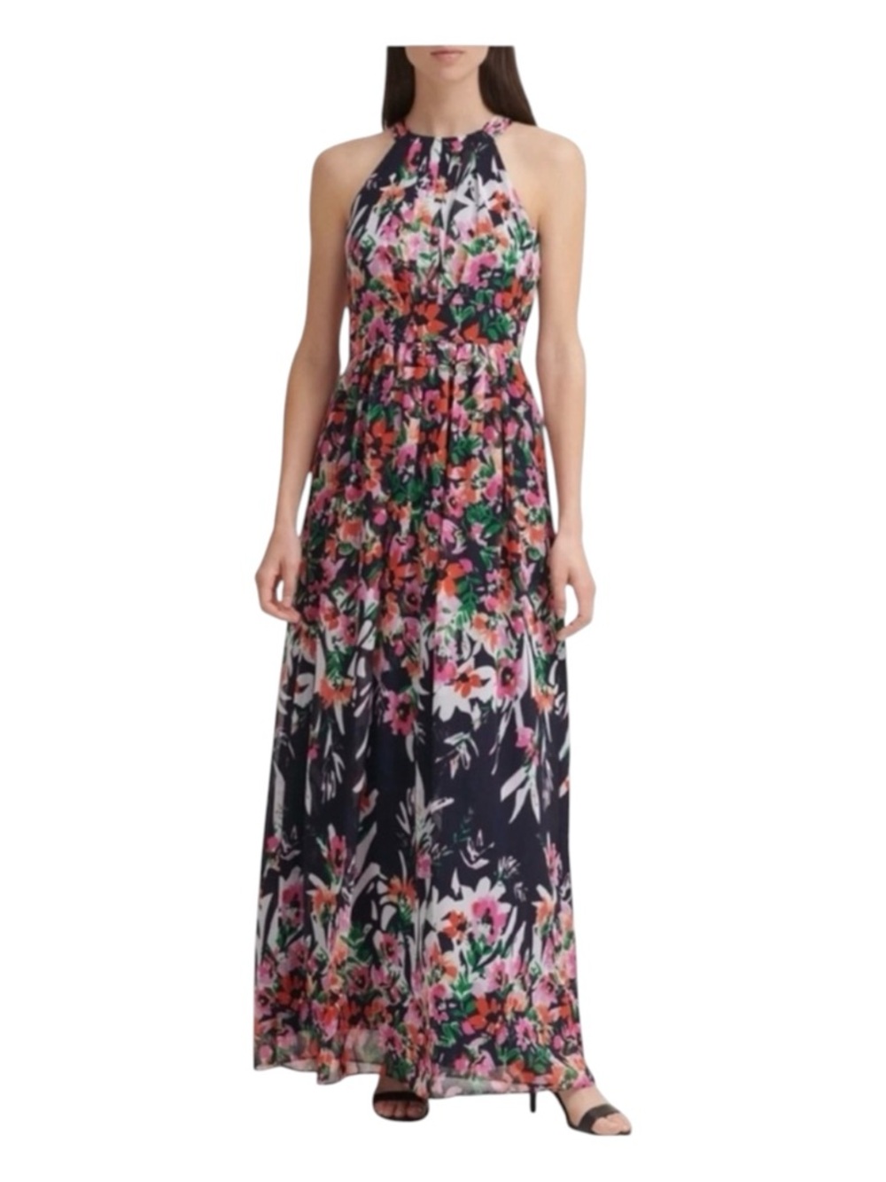 ELIZA J. Chiffon Floral Print Halter Maxi Dress, Size 4.